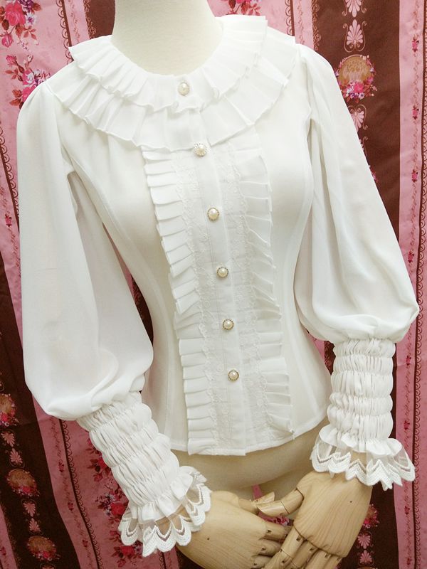 Lace Round Collar Accordion Pleat All-match Lolita Blouse