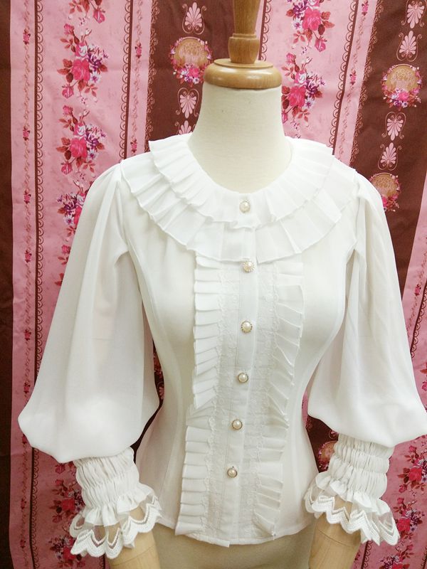 Lace Round Collar Accordion Pleat All-match Lolita Blouse