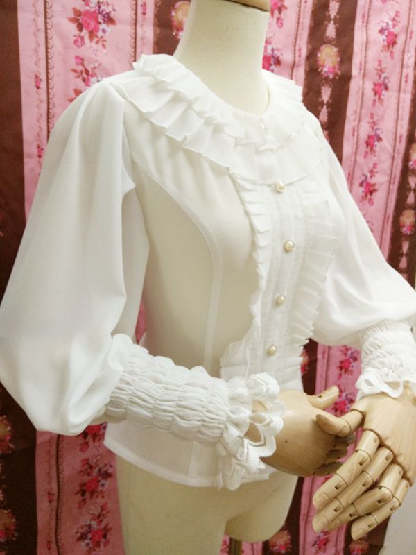 Lace Round Collar Accordion Pleat All-match Lolita Blouse