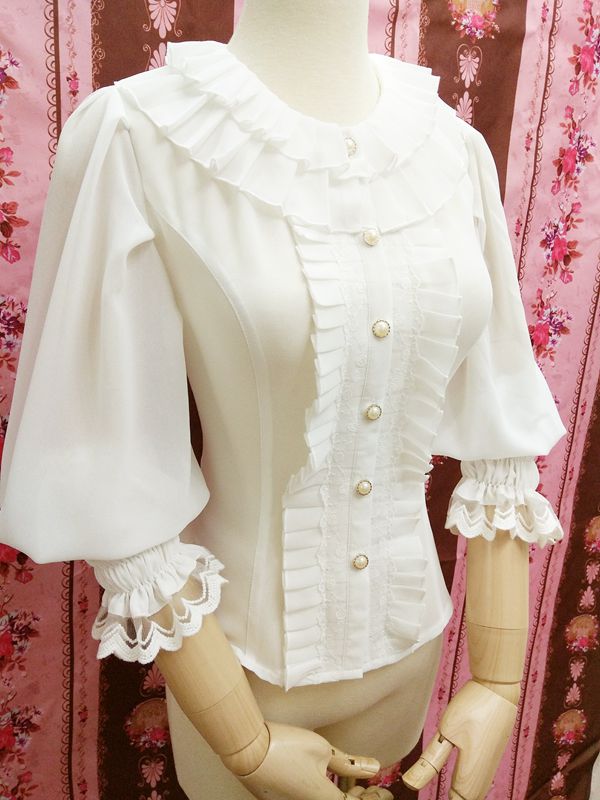 Lace Round Collar Accordion Pleat All-match Lolita Blouse