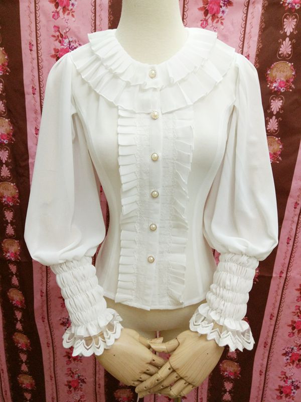 Cheap Lace Round Collar Accordion Pleat All-match Lolita Blouse Sale At ...