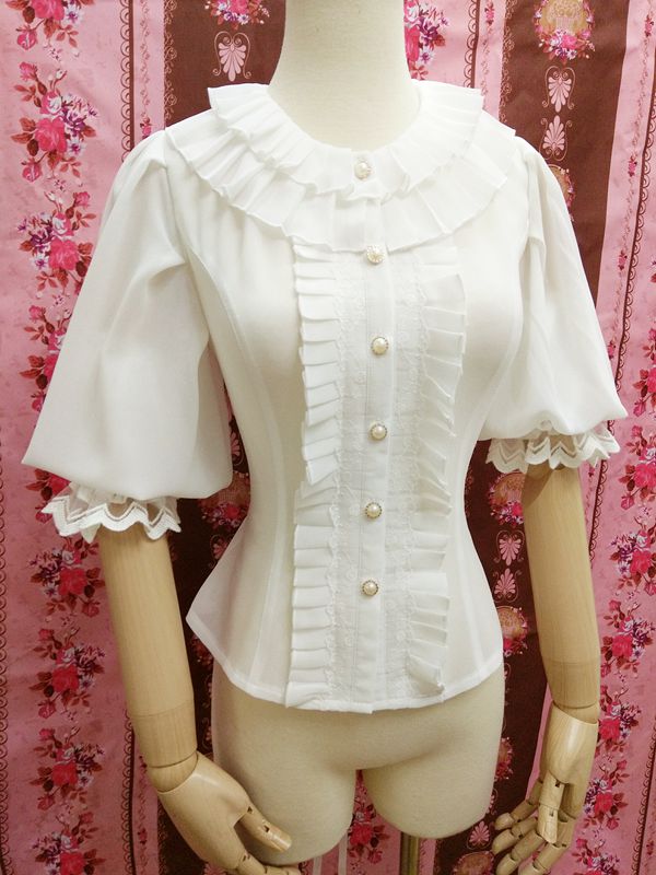 Lace Round Collar Accordion Pleat All-match Lolita Blouse