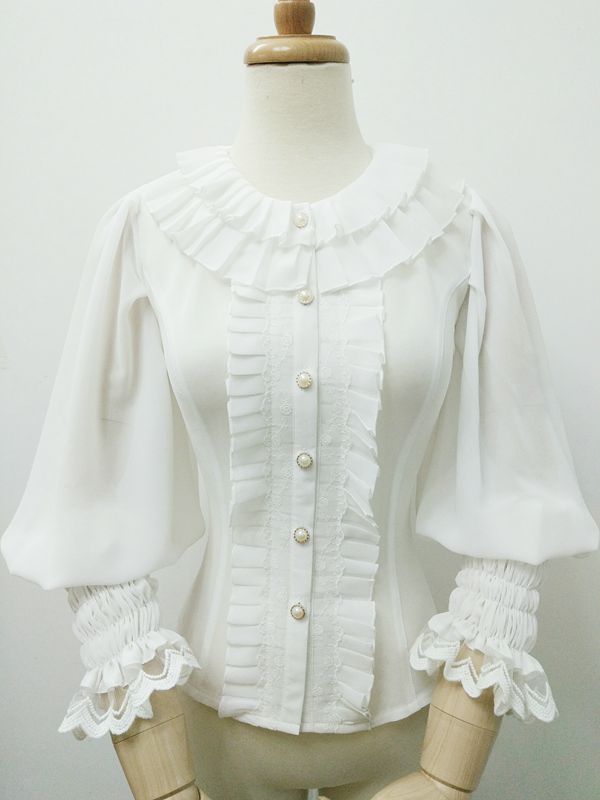 Lace Round Collar Accordion Pleat All-match Lolita Blouse