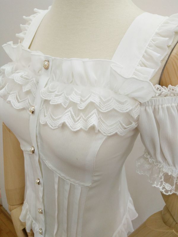 Chiffon Lace Straight Collar Short Sleeve Lolita Blouse