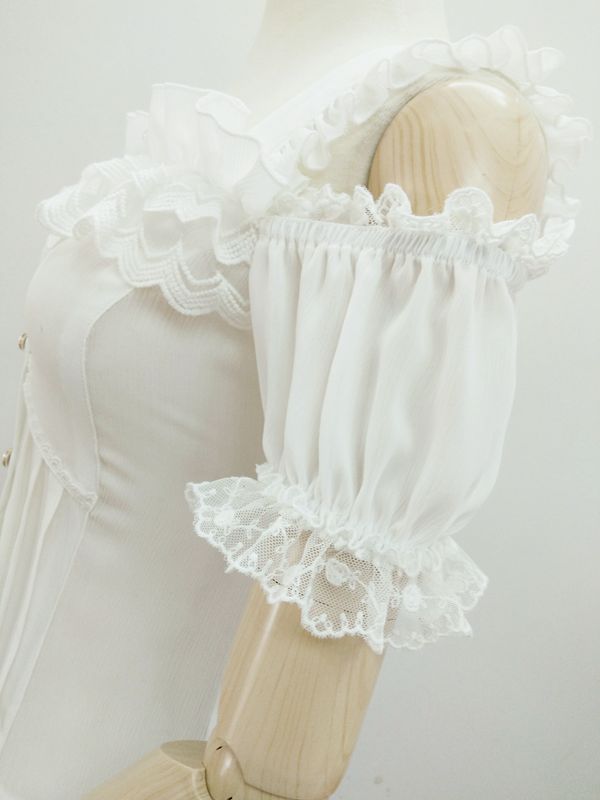 Chiffon Lace Straight Collar Short Sleeve Lolita Blouse