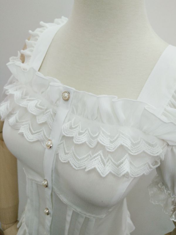 Chiffon Lace Straight Collar Short Sleeve Lolita Blouse