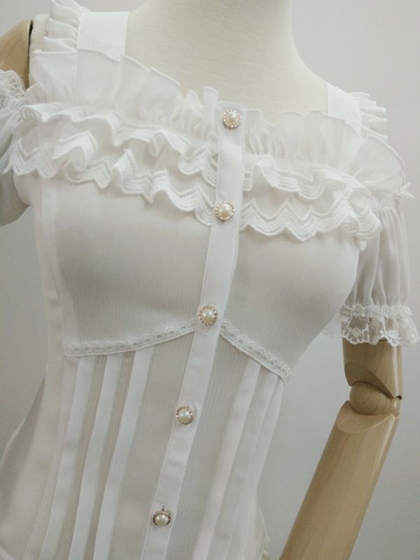 Chiffon Lace Straight Collar Short Sleeve Lolita Blouse