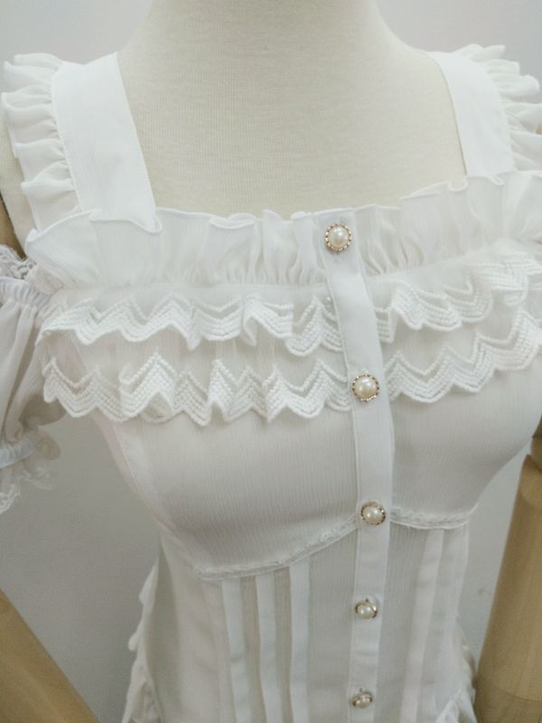 Chiffon Lace Straight Collar Short Sleeve Lolita Blouse