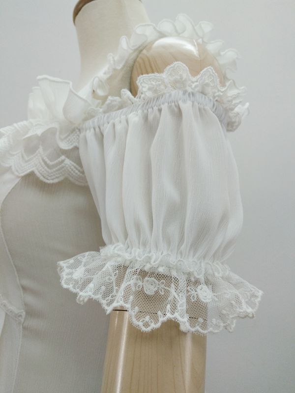 Chiffon Lace Straight Collar Short Sleeve Lolita Blouse