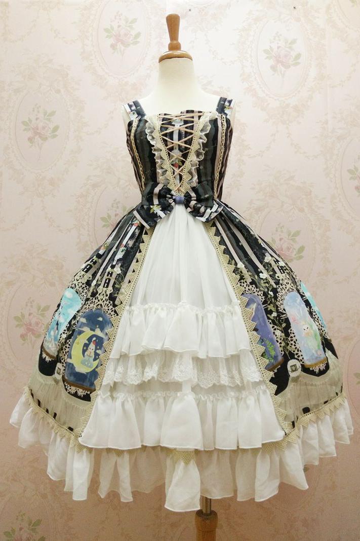 Chiffon Crystal Rabbit Printing Cardigan Lolita Dress