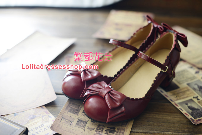 Double Bow PU Lolita Shoes