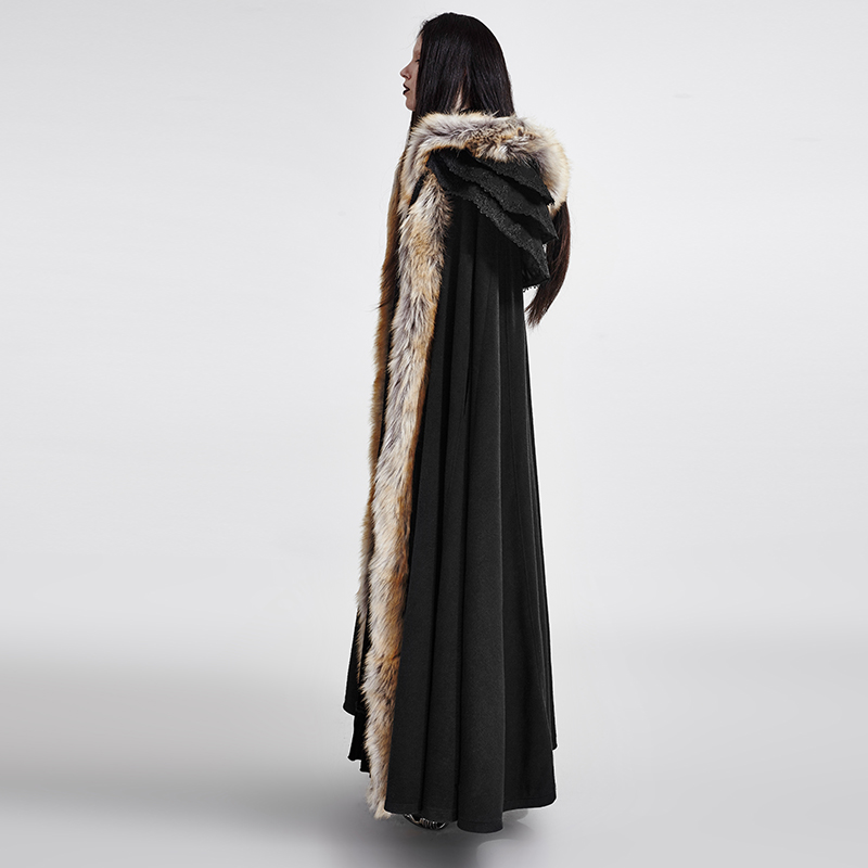 Black Gothic Wool Collar For Women Long Cloak