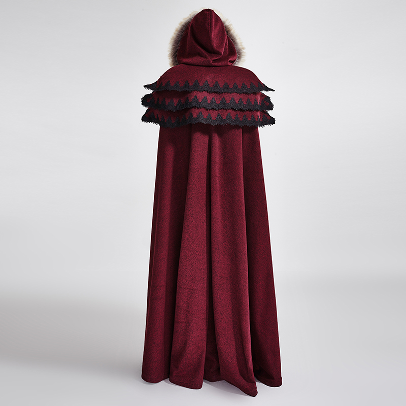 Black Gothic Wool Collar For Women Long Cloak