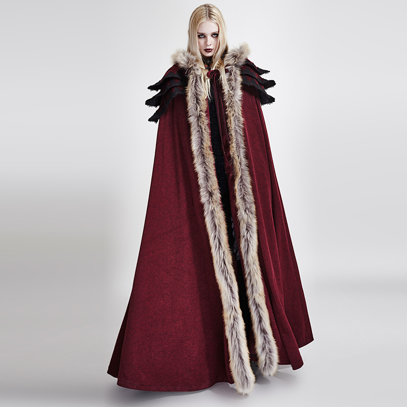 Black Gothic Wool Collar For Women Long Cloak