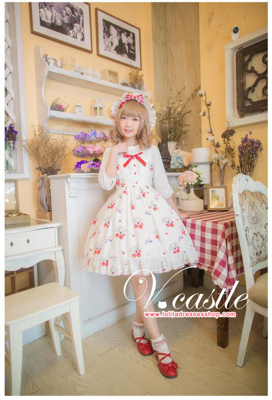 Chiffon Strawberry Meow Printing Lolita JSK