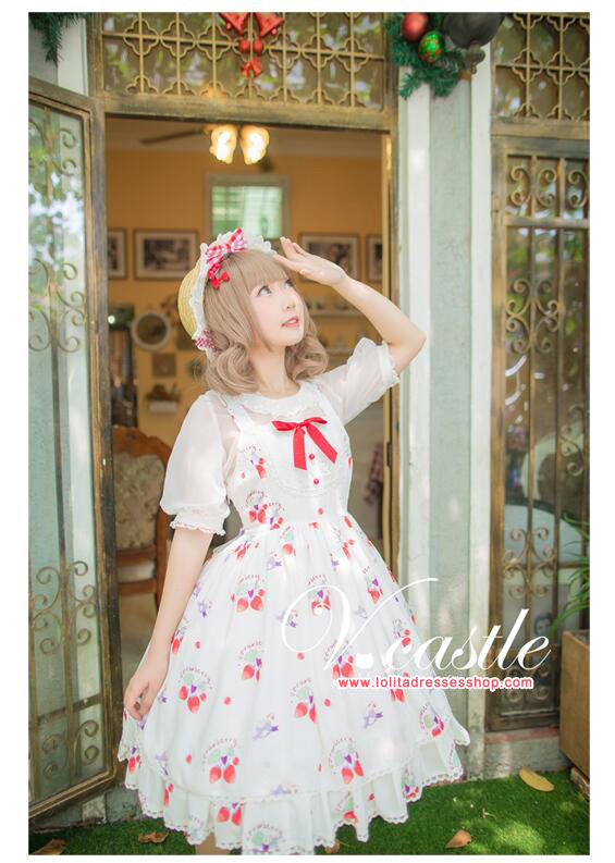 Chiffon Strawberry Meow Printing Lolita JSK