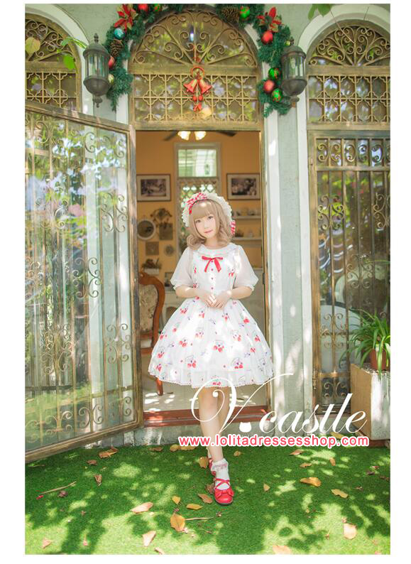 Chiffon Strawberry Meow Printing Lolita JSK