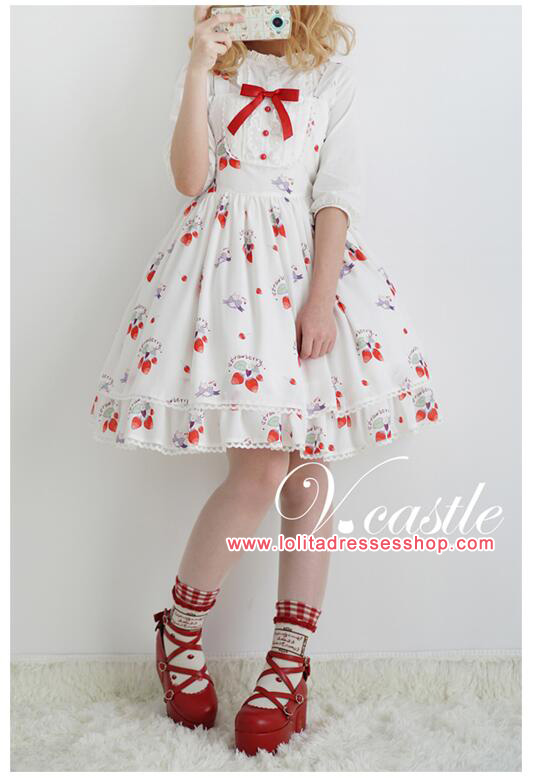 Chiffon Strawberry Meow Printing Lolita JSK