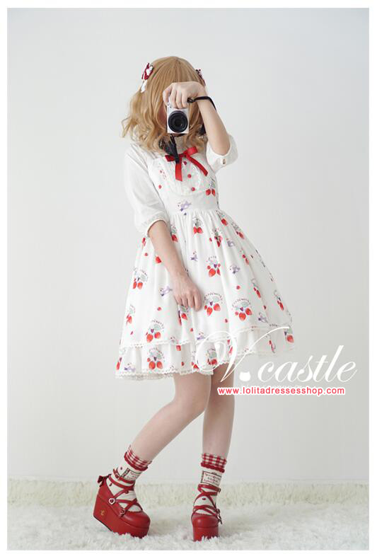 Chiffon Strawberry Meow Printing Lolita JSK