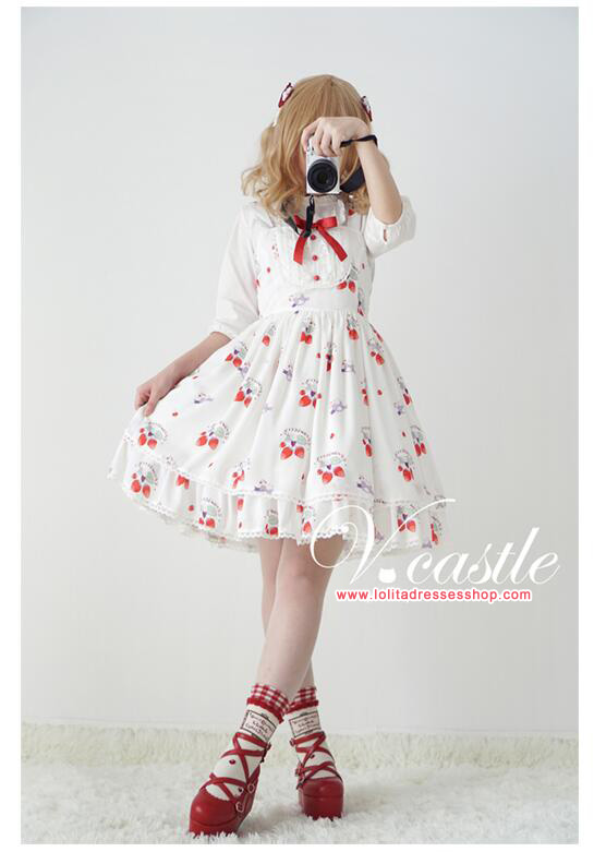 Chiffon Strawberry Meow Printing Lolita JSK