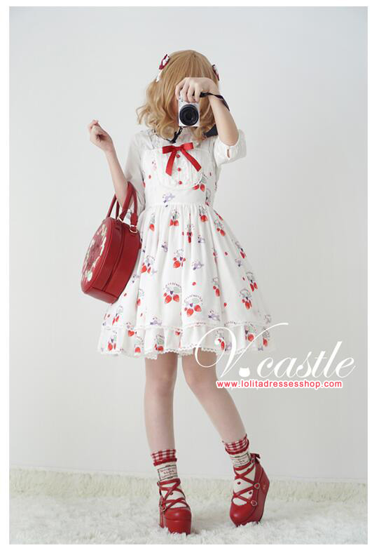 Chiffon Strawberry Meow Printing Lolita JSK