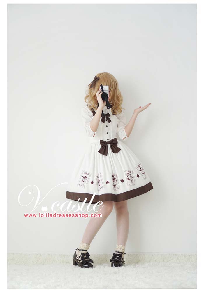 Poker Meow Printed Bow Lolita JSK--Out