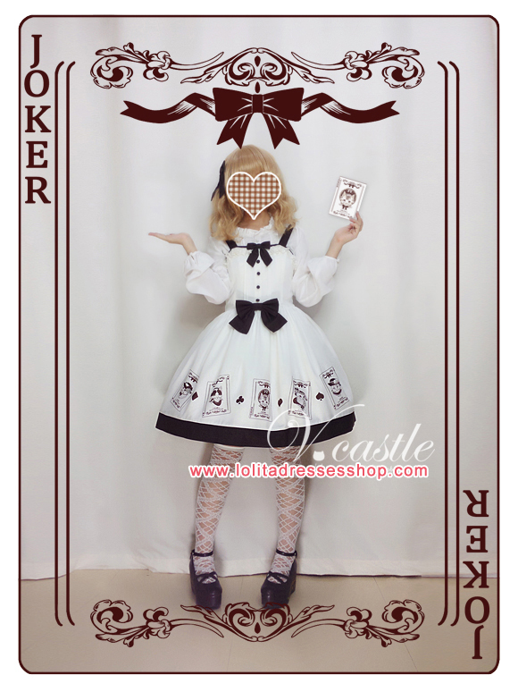 Poker Meow Printed Bow Lolita JSK--Out