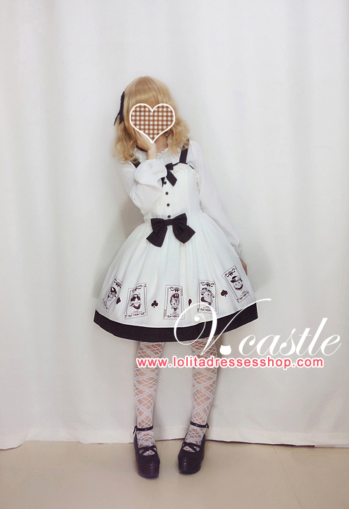 Poker Meow Printed Bow Lolita JSK--Out