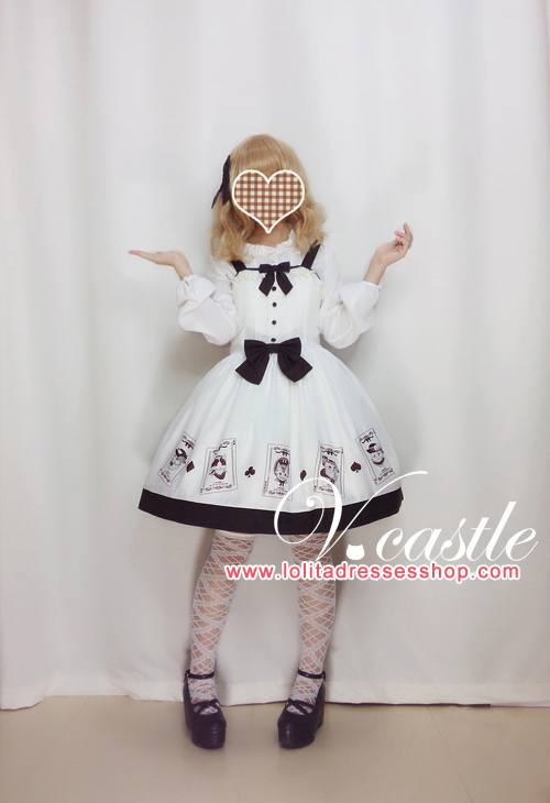 Poker Meow Printed Bow Lolita JSK--Out