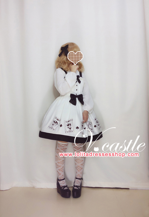 Poker Meow Printed Bow Lolita JSK--Out