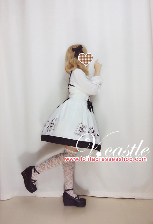 Poker Meow Printed Bow Lolita JSK--Out