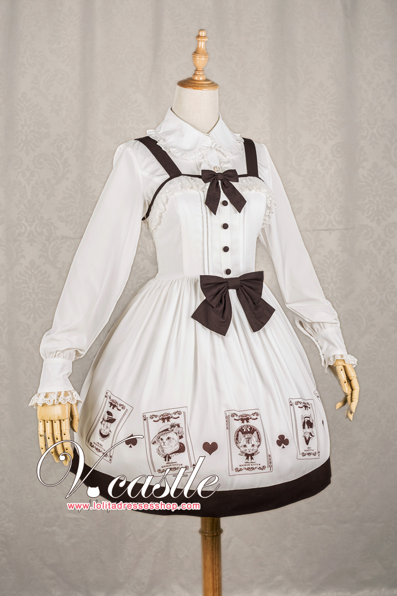 Poker Meow Printed Bow Lolita JSK--Out