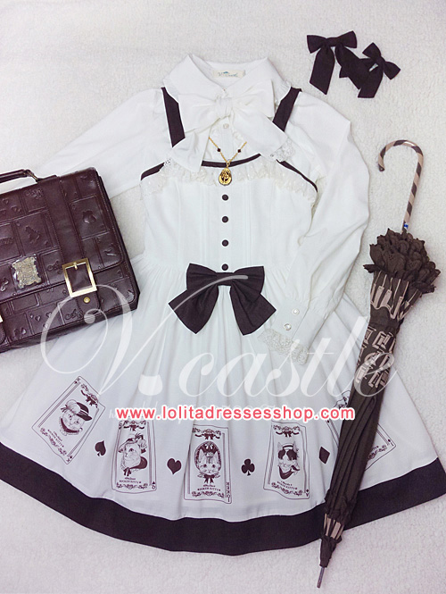 Poker Meow Printed Bow Lolita JSK--Out