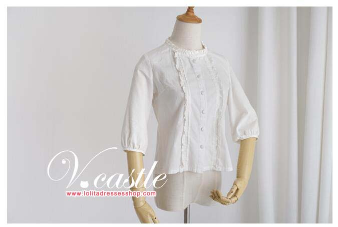 Round Collar Medium Sleeves Lolita Full Cotton Blouse