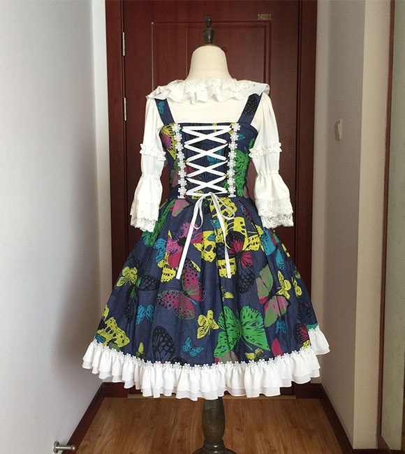 Vintage Spirit Princess Butterfly Dance Jean Printing Braces Lolita Dress