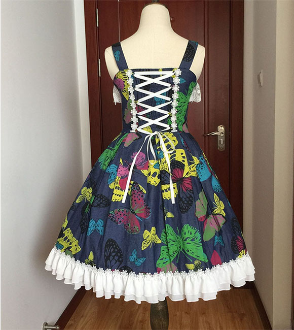 Vintage Spirit Princess Butterfly Dance Jean Printing Braces Lolita Dress