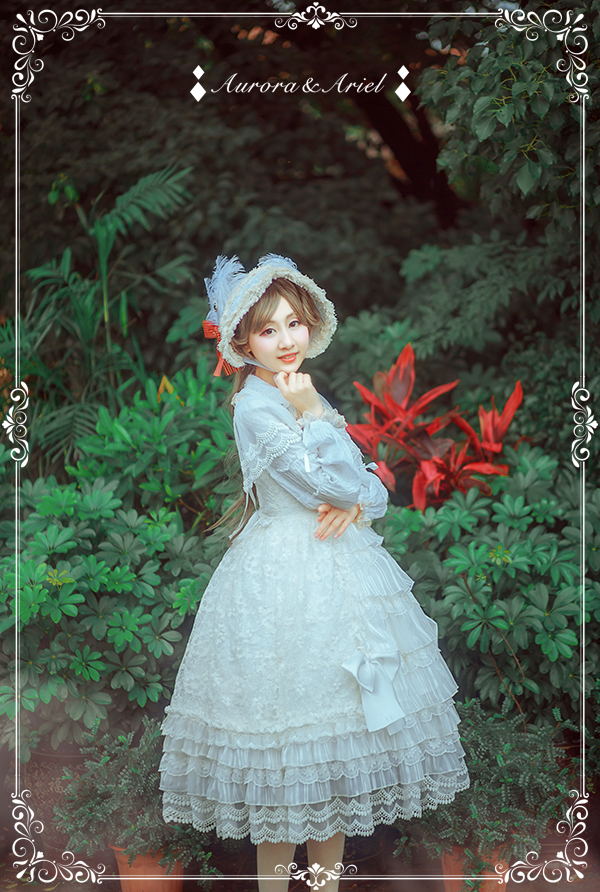 Solemn Pure White Embroidery Long Lolita JSK