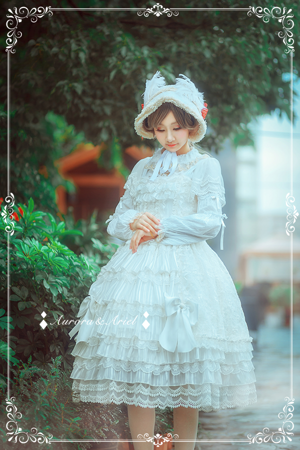 Solemn Pure White Embroidery Long Lolita JSK