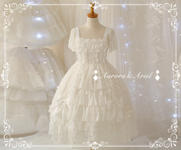 Solemn Pure White Embroidery Long Lolita JSK