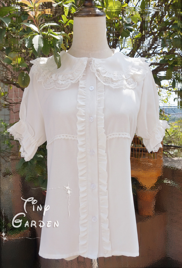 Chiffon Lace Lotus Leaf Doll Collar Short Sleeve Lolita Blouse