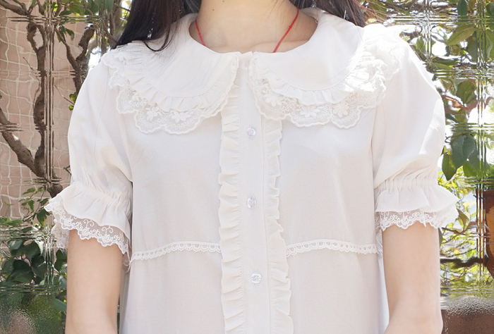 Chiffon Lace Lotus Leaf Doll Collar Short Sleeve Lolita Blouse