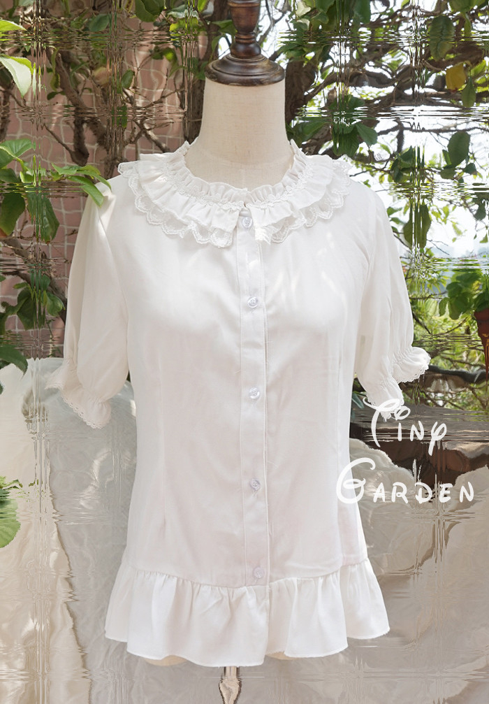 Chiffon Lace Double-deck Lotus Leaf Round Collar Short Sleeve Lolita Blouse