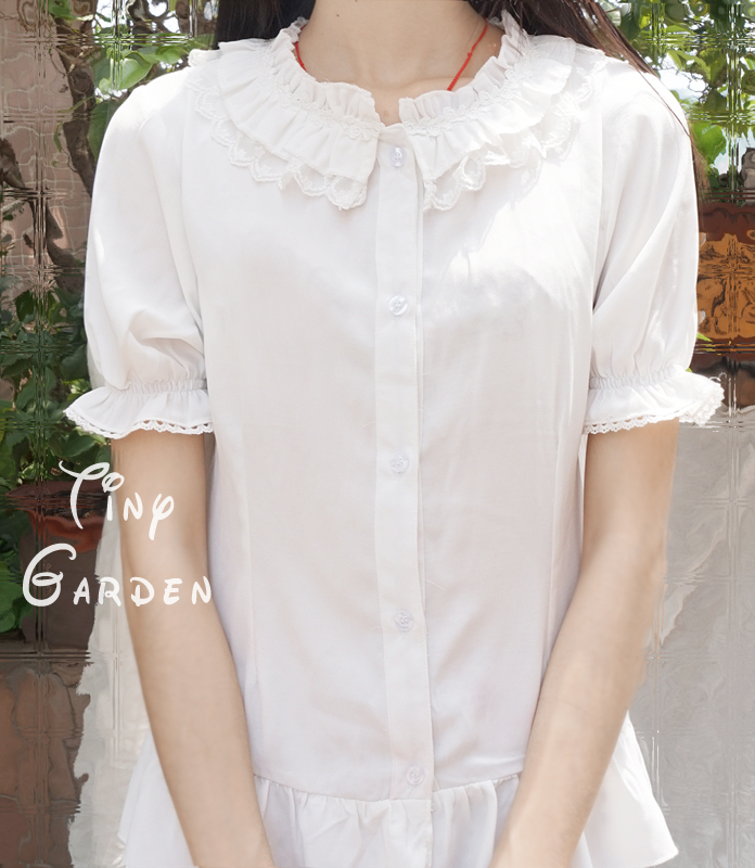 Chiffon Lace Double-deck Lotus Leaf Round Collar Short Sleeve Lolita Blouse