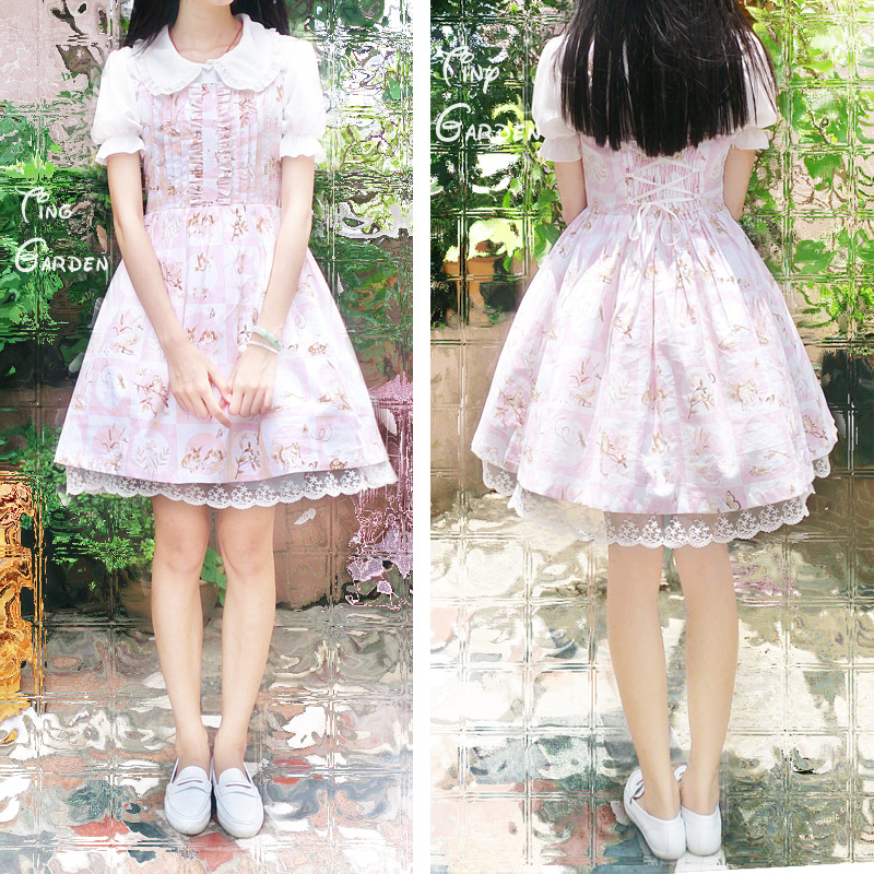 Classical Rose Victoria Printing Braces Lolita Dress