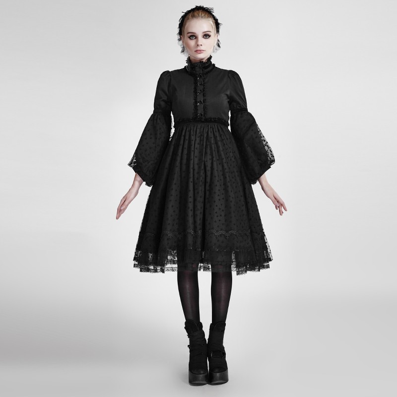 Black Gothic Lolita Puff Sleeves Dress