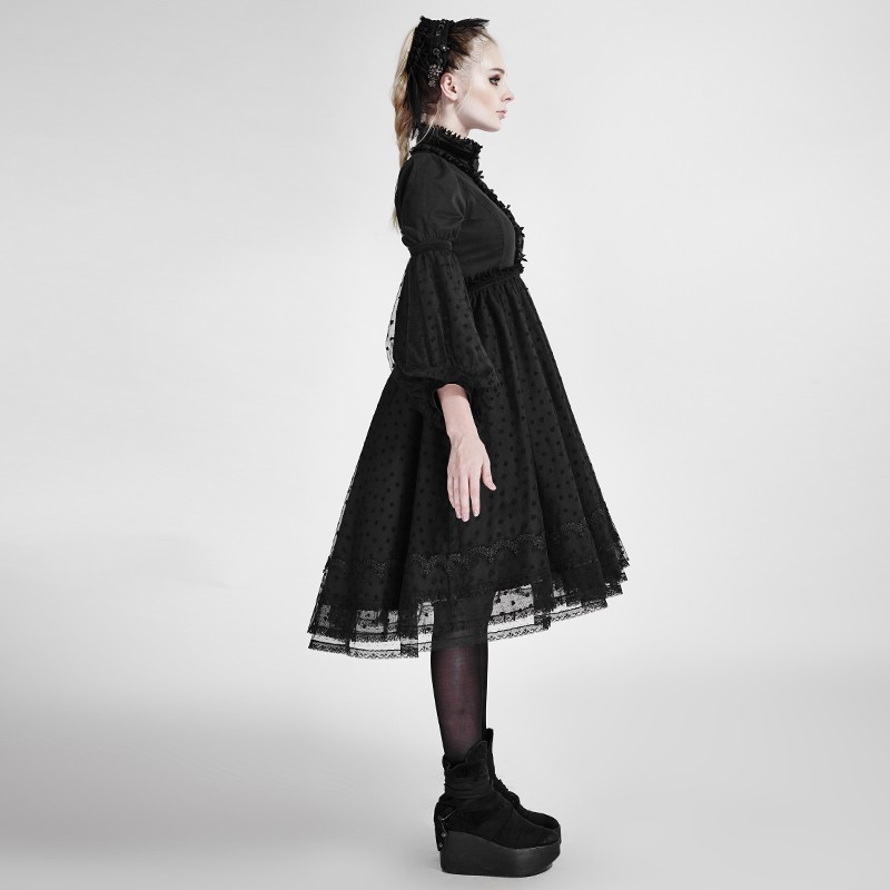 Black Gothic Lolita Puff Sleeves Dress