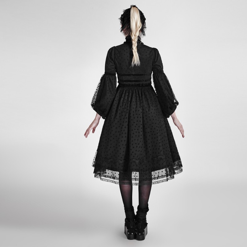Black Gothic Lolita Puff Sleeves Dress