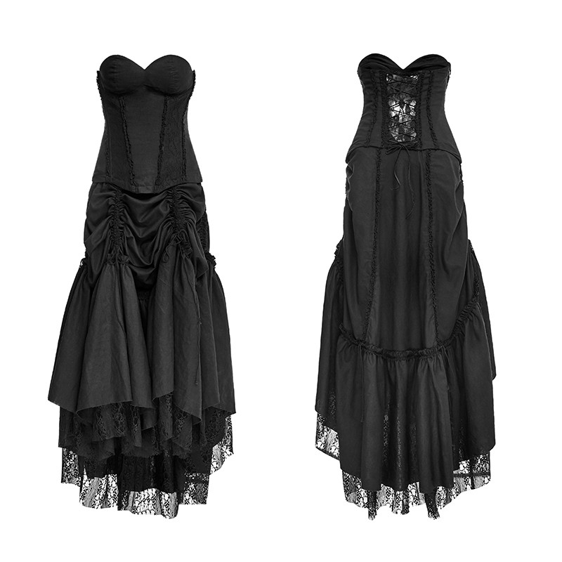 Black Lace Hem Gothic Dress