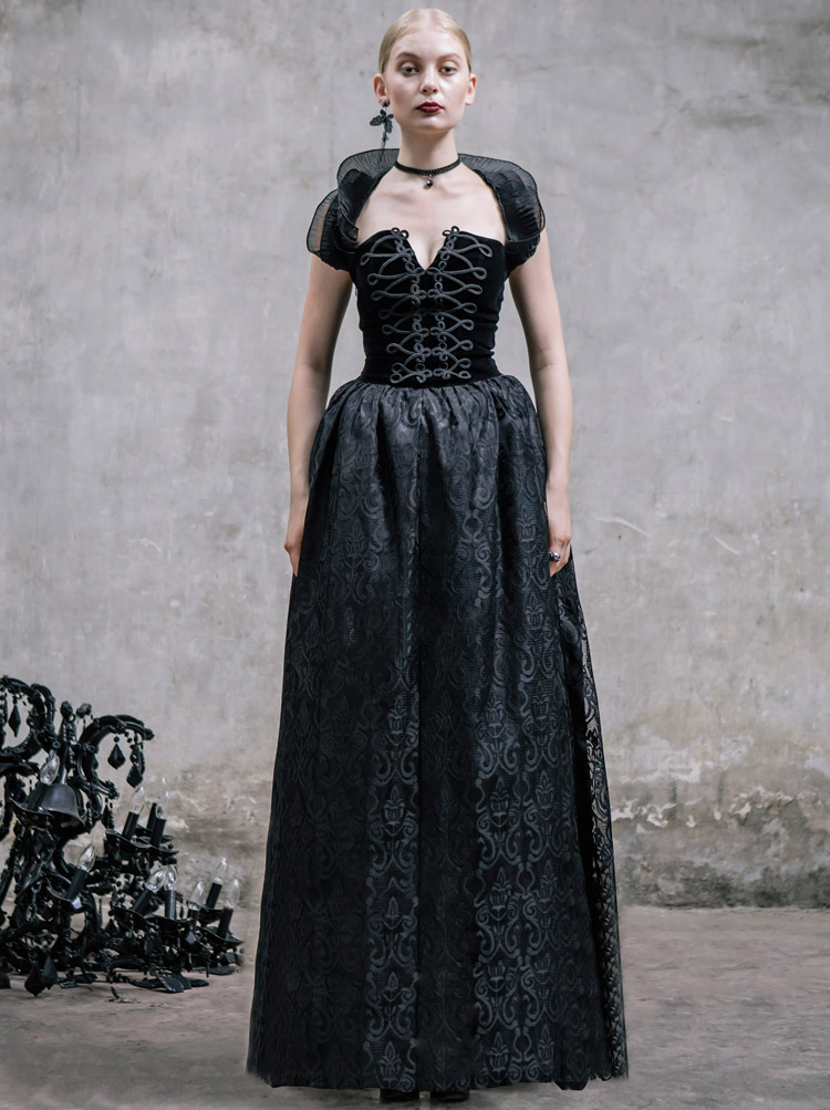 Romantic Black Gothic Halter Corset Prom Dress