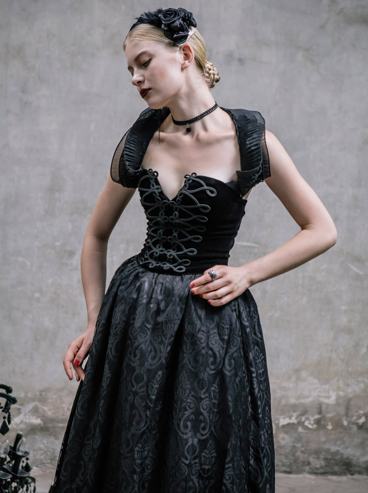 Romantic Black Gothic Halter Corset Prom Dress